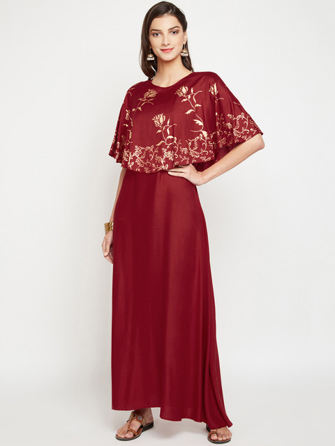 

studio rasa Women Maroon Floral Block Print A-Line Kurta