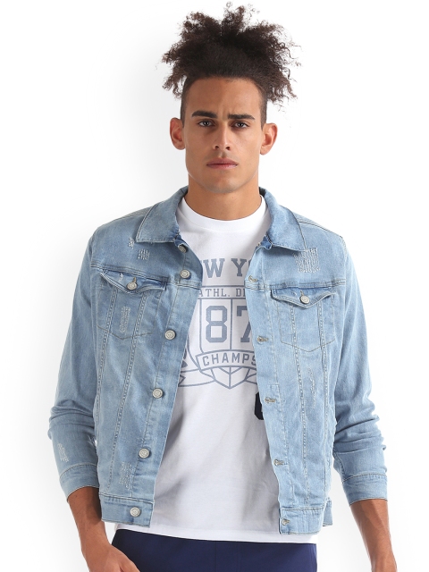 

Aeropostale Men Blue Solid Denim Jacket
