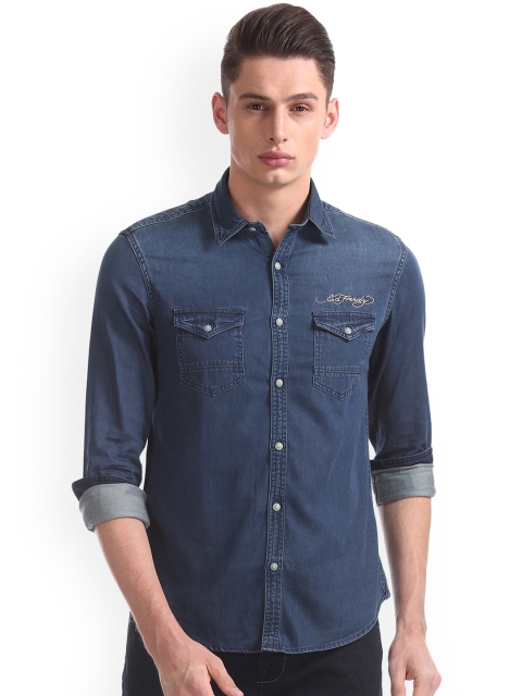

Ed Hardy Men Blue Slim Fit Faded Casual Shirt