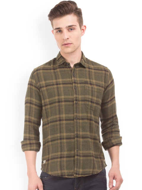 

Ed Hardy Men Olive Green Slim Fit Checked Casual Shirt