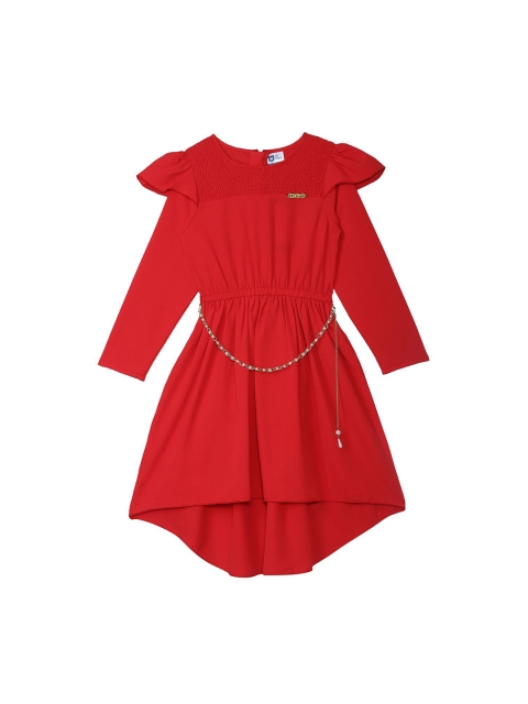 

612 league Girls Red Solid Fit and Flare Dress