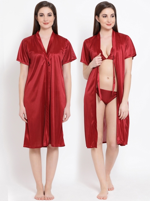Clovia Red Solid Nightdress COMBBP022O