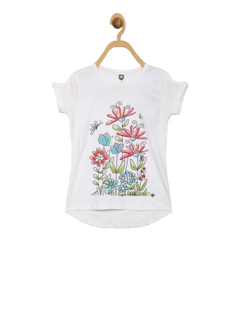 

612 league Girls White Printed High-Low Top