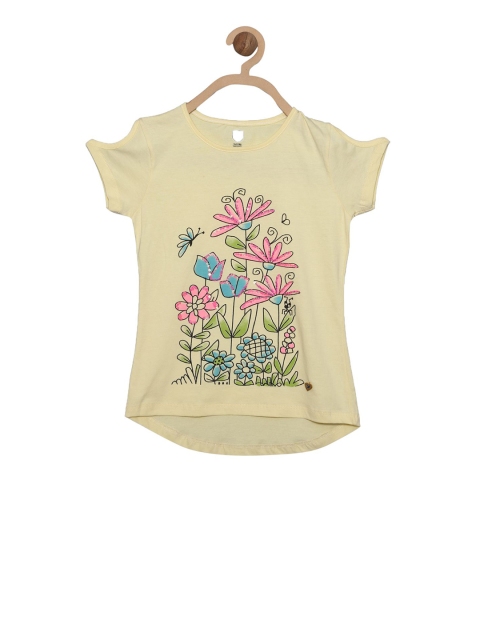 

612 league Girls Yellow Printed High-Low Top