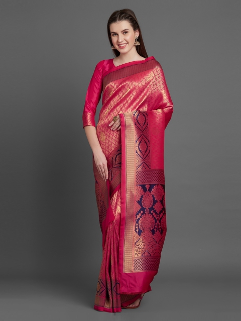 

Mitera Pink Silk Blend Woven Design Banarasi Saree