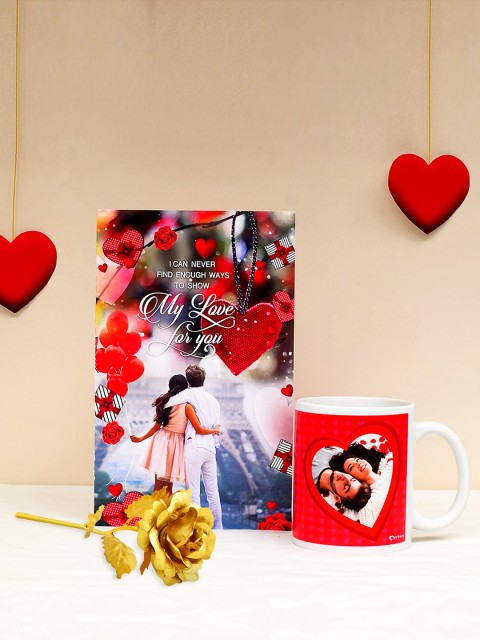

Archies Valentines Day Special Mug, Greeting Card and Gold -Coloured Rose, Multi