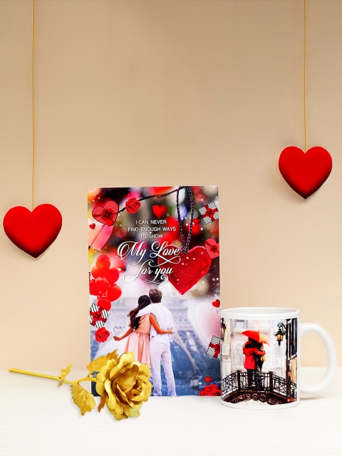 Archies Valentines Day Special Mug, Greeting Card and Gold -Coloured Rose, Multi