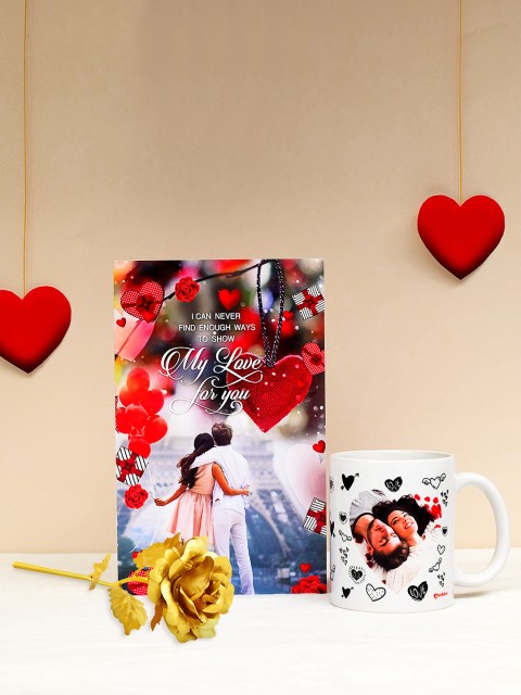 

Archies Love Gifts Valentines Day Special Mug, Greeting Card and Gold -Coloured Rose, Multi