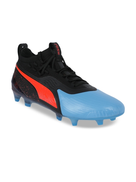 

Puma Men Blue, Black & Red Colourblocked Leather Mid-Top ONE 19.1 FG AG Football Shoes