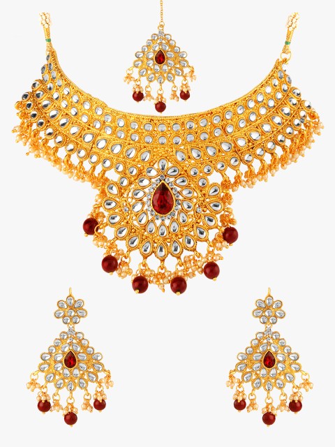 

Peora Women Gold-Plated, Red & White Kundan-Studded Jewellery Set