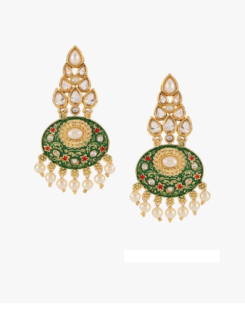 

Peora Women 18 K Gold-Plated & Green Contemporary Drop Earrings