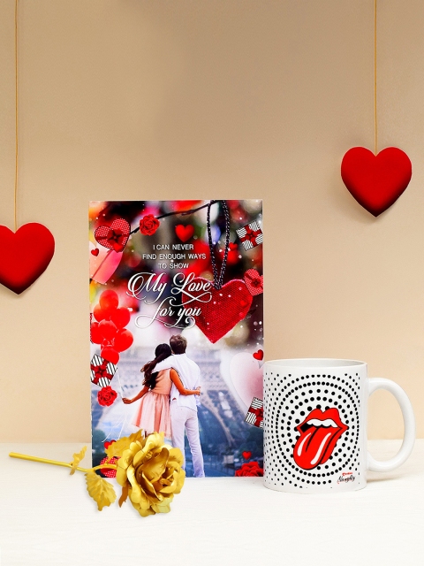

Archies Love Gifts Valentines Day Special Mug, Greeting Card and Gold -Coloured Rose, Multi