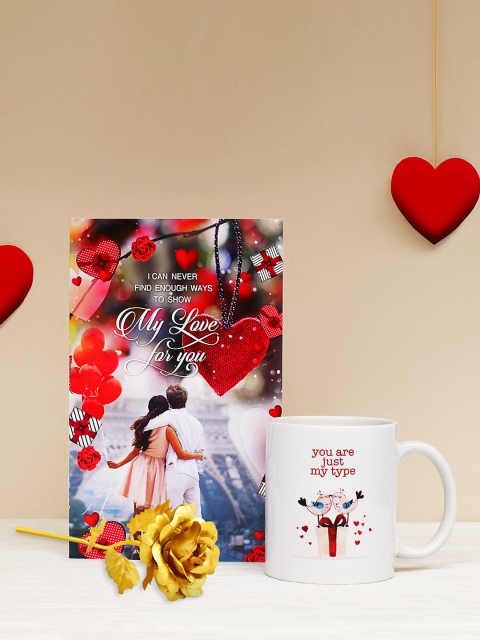 

Archies Valentines Day Special Mug, Greeting Card and Gold -Coloured Rose, Multi