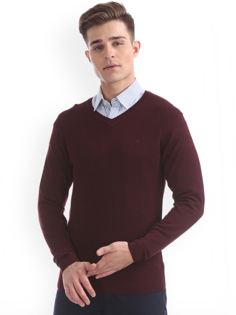 

Arrow Men Maroon Self Design Sweater