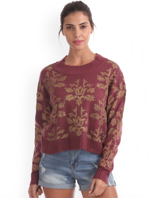 

Ed Hardy Women Burgundy Printed Sweater