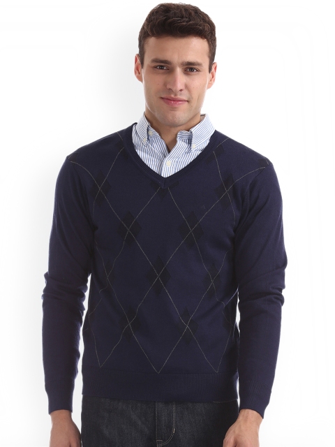 

Arrow Men Navy Blue Self Design Sweater