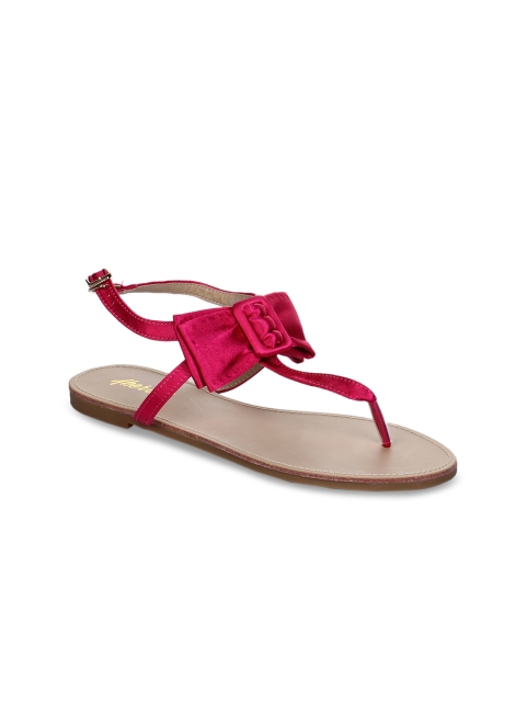 

Aber & Q Women Pink Solid Velvet T-Strap Flats