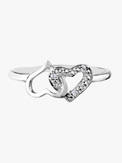 

Peora Women 925 Sterling Silver Rhodium-Plated CZ Stone-Studded Hearts Connect Ring