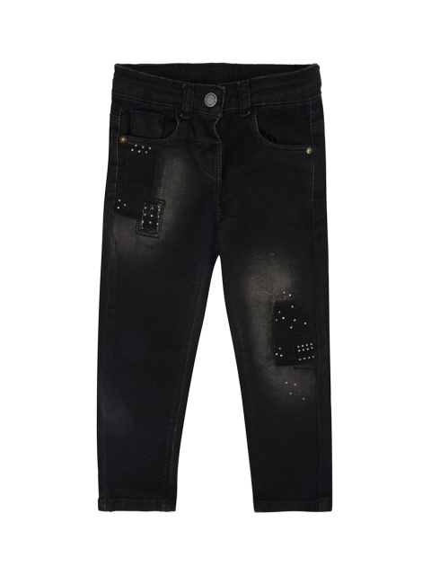 

TALES & STORIES Girls Black Slim Fit Mid-Rise Mildly Distressed Stretchable Jeans