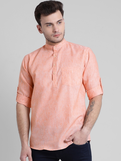 

Being Fab Men Peach-Coloured Regular Fit Solid Roll-Up Sleeves Casual Shirt
