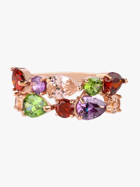 

Peora Women 18K Rose Gold Plated Multicoloured AAA Swiss CZ Stone-Studded Cocktail Ring, Multi