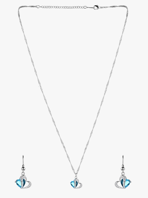 

Peora Women 18KT White Gold-Plated & Blue Crystal-Studded Jewellery Set, Silver