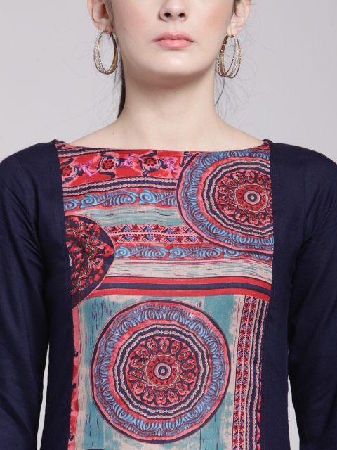 

plusS Women Navy Blue & Pink Printed A-Line Kurta