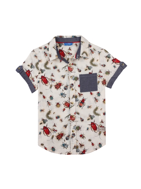 

One Friday Boys Off-White & Red Regular Fit Printed Casual Shirt