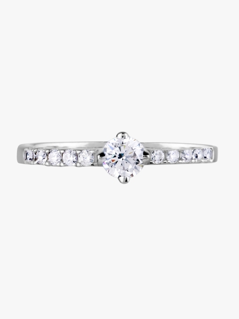 

Peora 925 Sterling Silver Rhodium-Plated CZ Stone-Studded Solitaire Ring