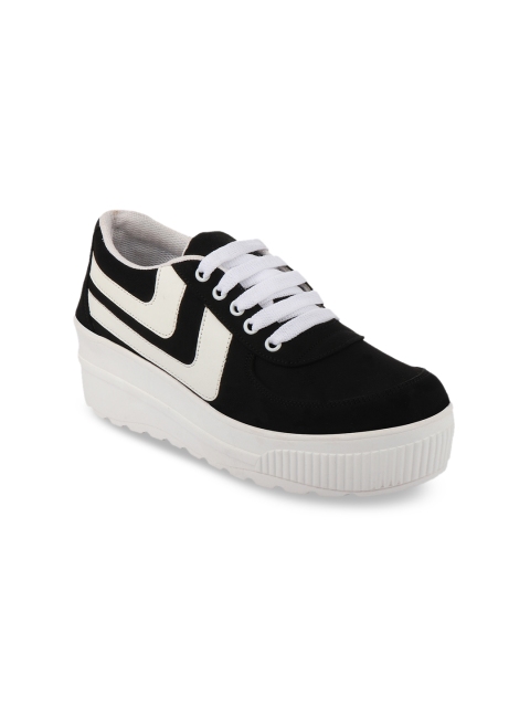 

Shoetopia Women Black & White Colourblocked Suede Heeled Boots