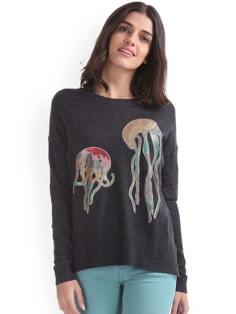 

Flying Machine Women Black Embellished Top