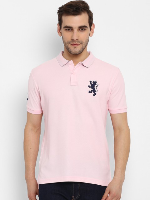 

Red Tape Men Pink Solid Polo Collar Pure Cotton T-shirt