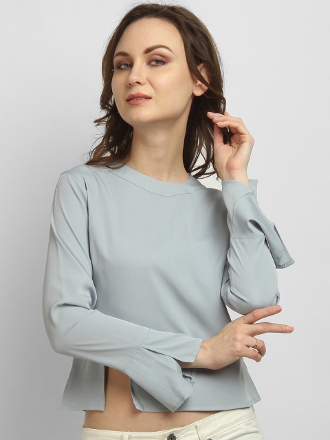 

LA LOFT Women Grey Solid Crop Top