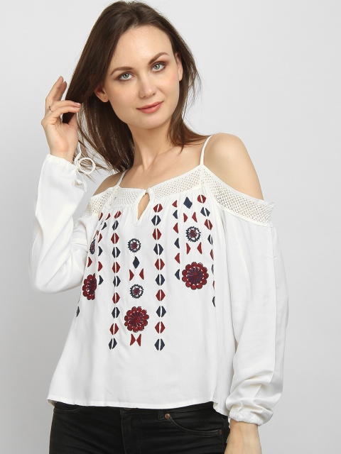 

LA LOFT Women White Printed A-Line Top