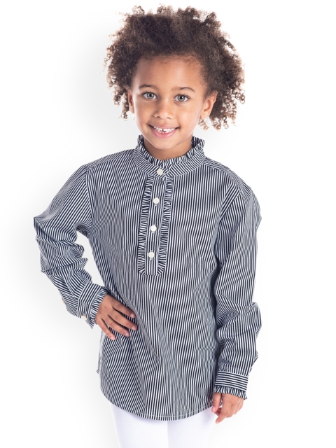 

Cherry Crumble Girls Black & White Striped Shirt Style Top