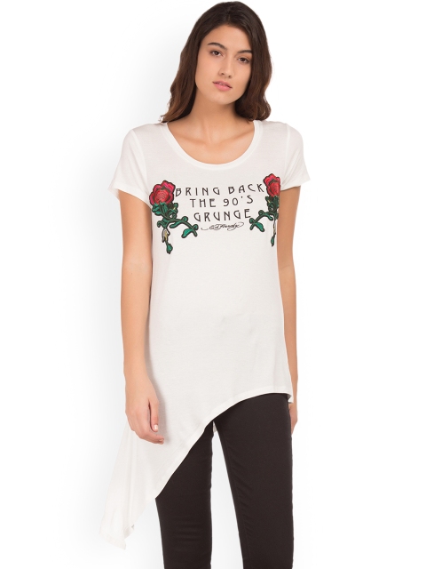 

Ed Hardy Women White Printed Longline Top