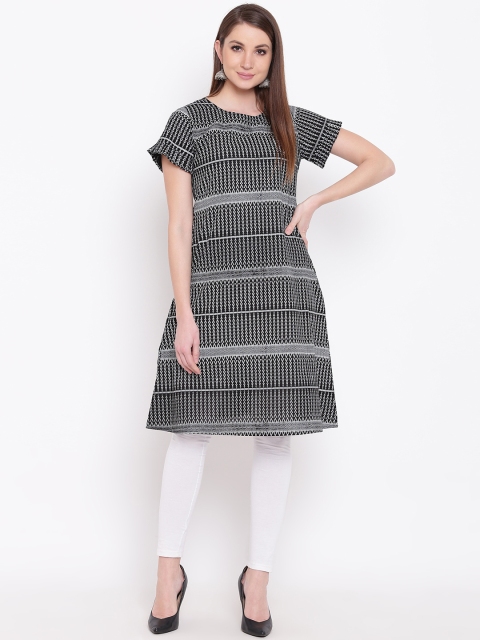 

Shakumbhari Women Black & White Printed A-Line Kurta
