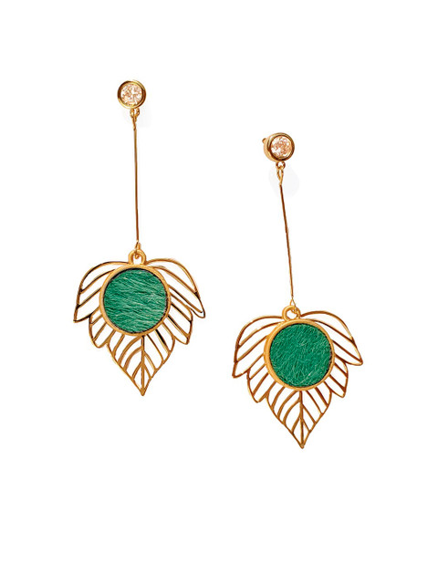 

Foxy Sperks Gold-Plated & Green Leaf Shaped Drop Earrings