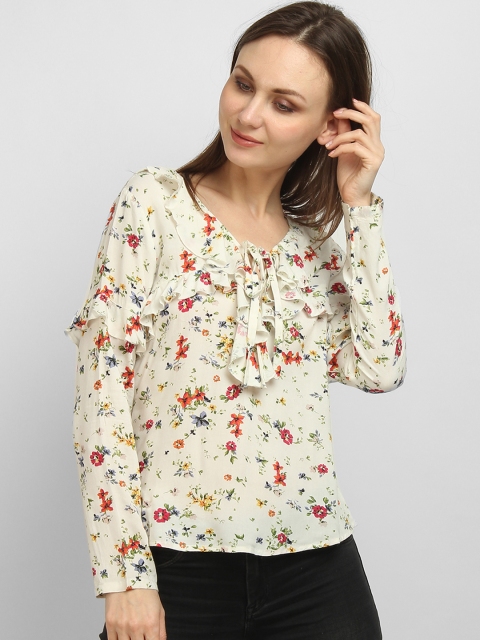 

LA LOFT Women Cream-Coloured Printed Top