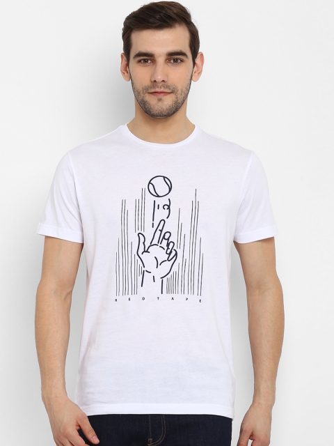 

Red Tape Men White Printed Round Neck Pure Cotton T-shirt