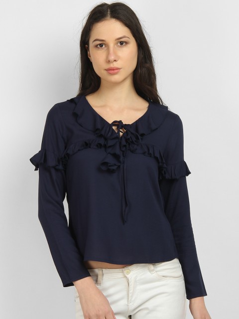 

LA LOFT Women Blue Solid A-Line Top
