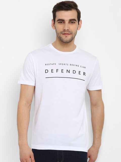 

Red Tape Men White Printed Round Neck Pure Cotton T-shirt