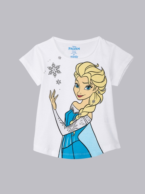 

Kids Ville Girls Blue Frozen Printed Round Neck Half Sleeve T-shirt, White