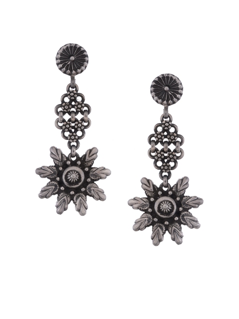

Silvermerc Designs Silver-Plated Oxidised Circular Drop Earrings