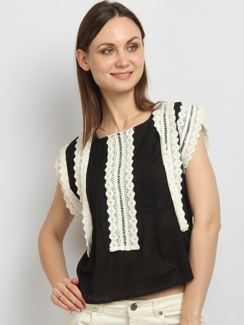 

LA LOFT Women Black Solid Pure Cotton Top