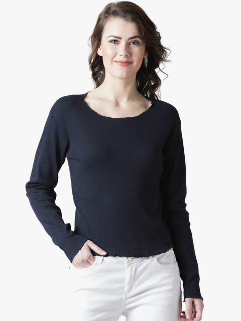 

The Dry State Women Navy Blue Solid Round Neck T-shirt