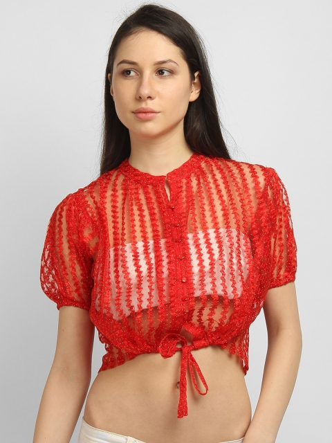 

LA LOFT Women Red Self Design Blouson Top