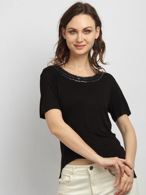 

LA LOFT Women Black Solid Top