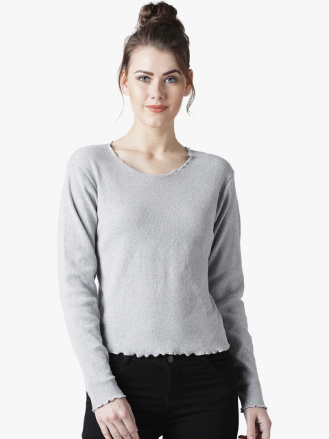 

The Dry State Women Grey Solid Round Neck T-shirt