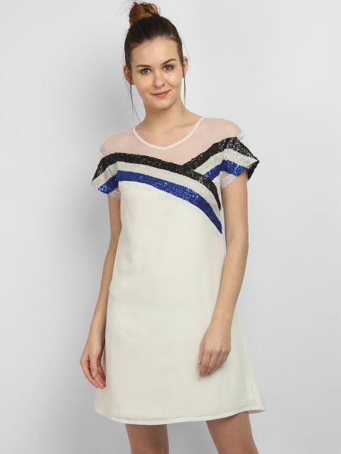

LA LOFT Women White Striped A-Line Dress